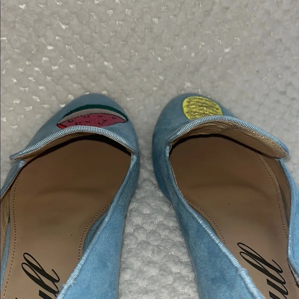 YULL Womens Loafers Blue Embroidered Watermelon and Pineapple size UK  7 US 9